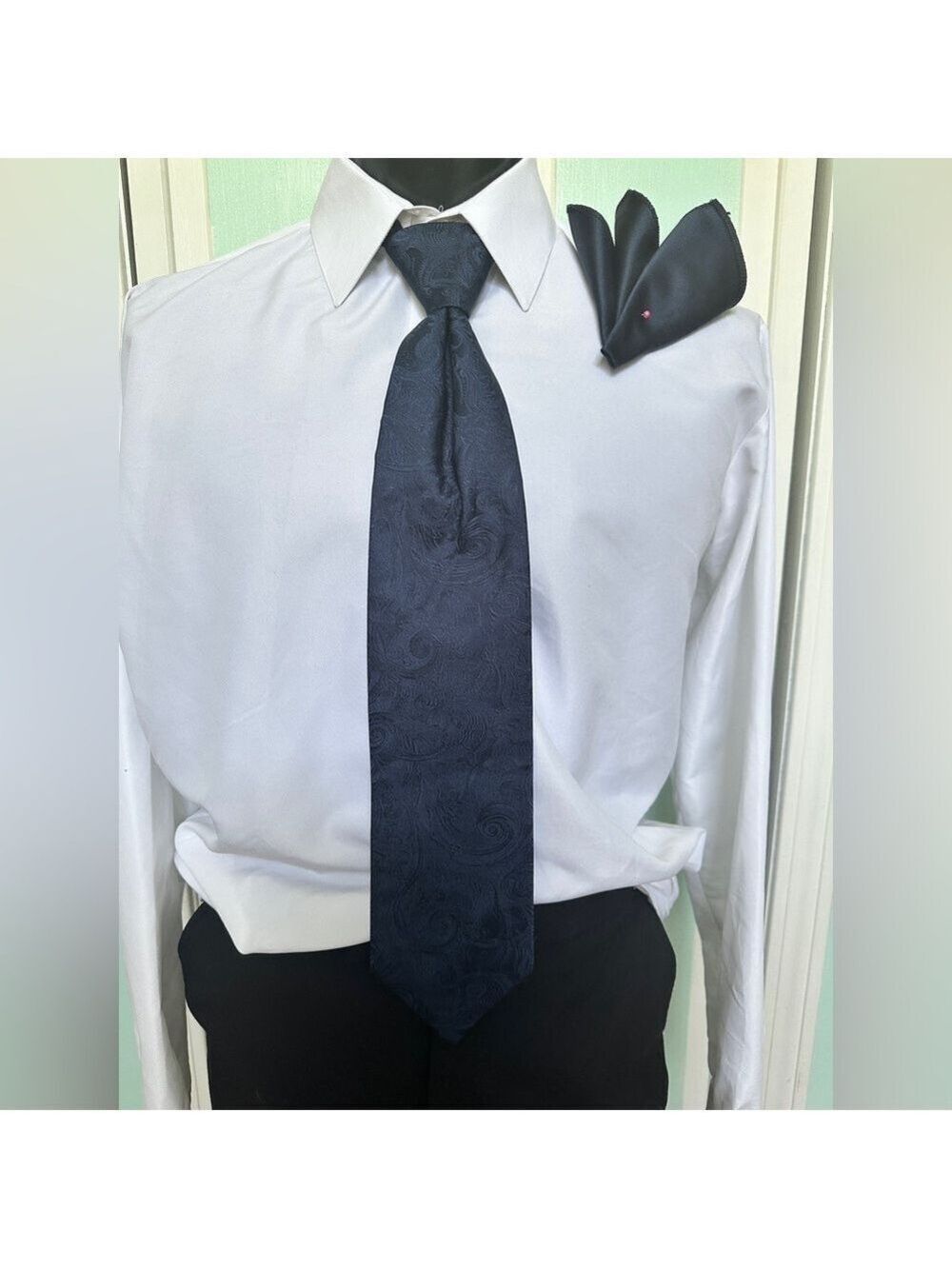 Marine Navy Dark Blue Tie Wedding Prom Pre Tied tapestry paisley pocket square